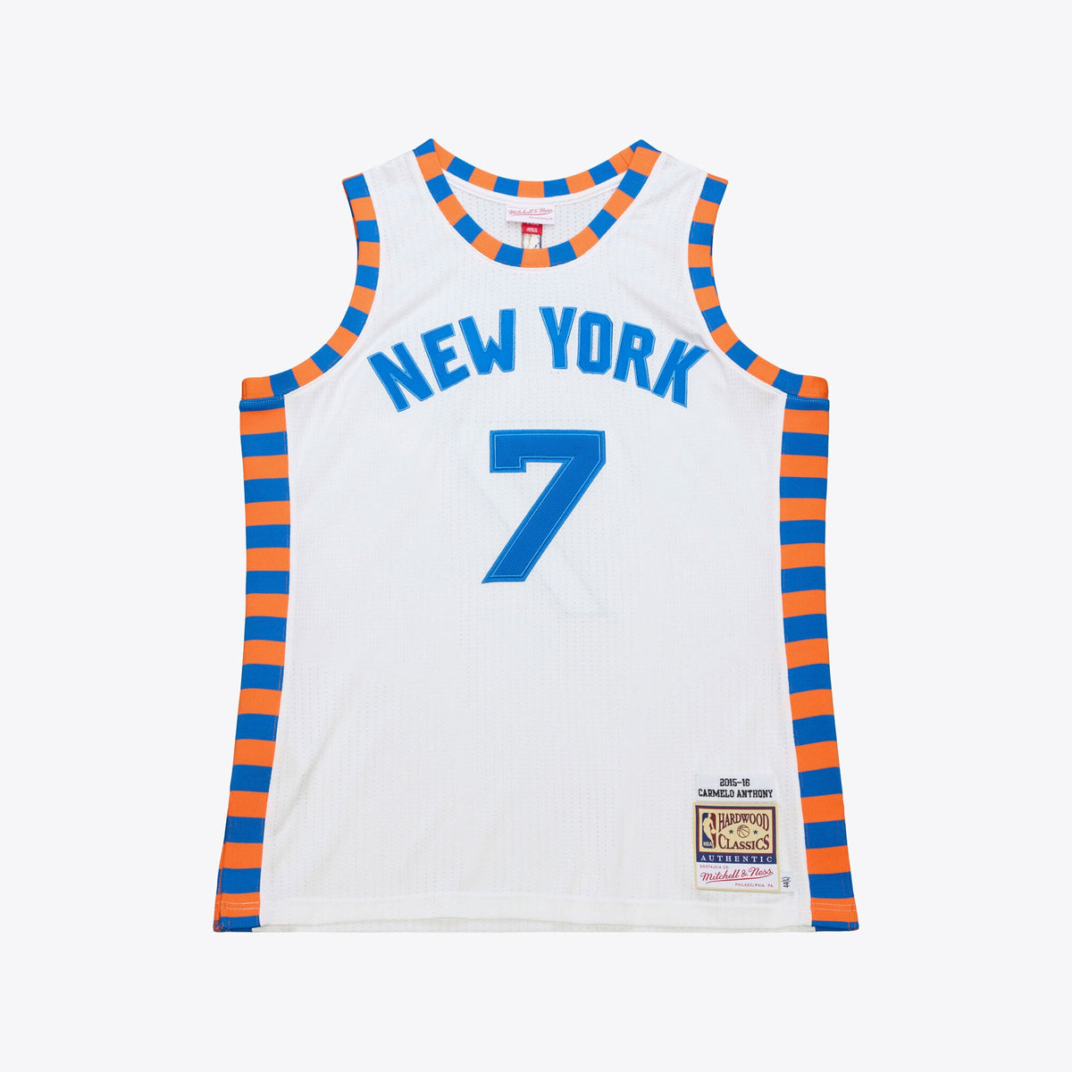 Men's Mitchell & Ness Carmelo Anthony White New York Knicks 2015-16 Hardwood Classics Authentic Jersey